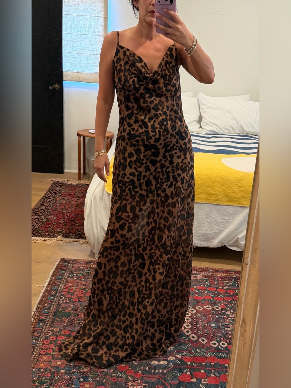L’Agence Leopard Print Cowl Neck Maxi Dress - Brown size 8 NWOT